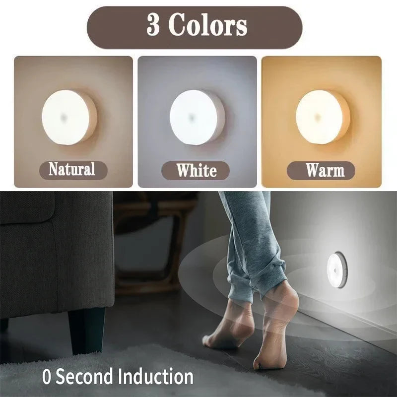 2-6 Pack Motion Sensor LED Night Lights - USB Rechargeable 3-Color Cabinet Closet Staircase Wireless Lamp