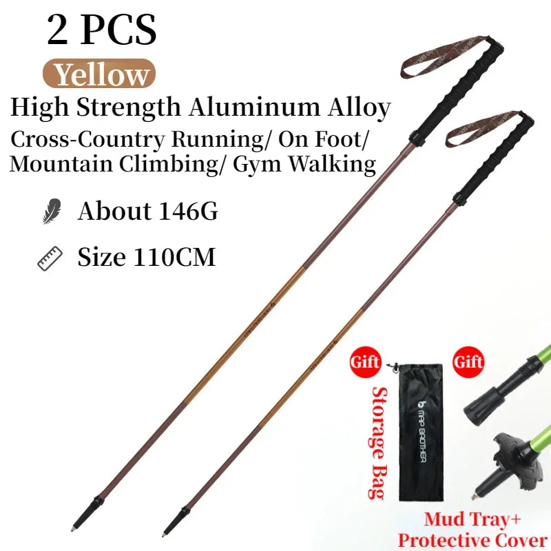Foldable Quick-Lock 4-Section Trekking Poles Pair – 7075 Aluminum Adjustable 110/120 cm (43.3/47.2 in) EVA Grip Tungsten-Cobalt Tips
