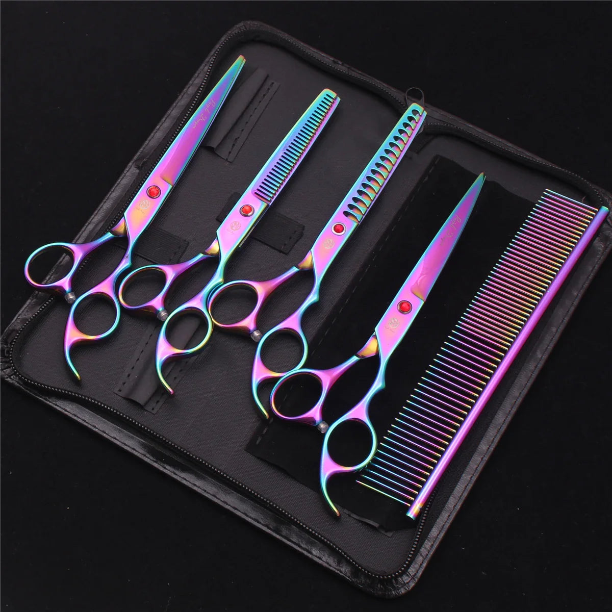7-Inch (19.5 cm) Stainless Steel Pet Grooming Scissors Kit – Straight, Thinning, Chunker & Curved Shears