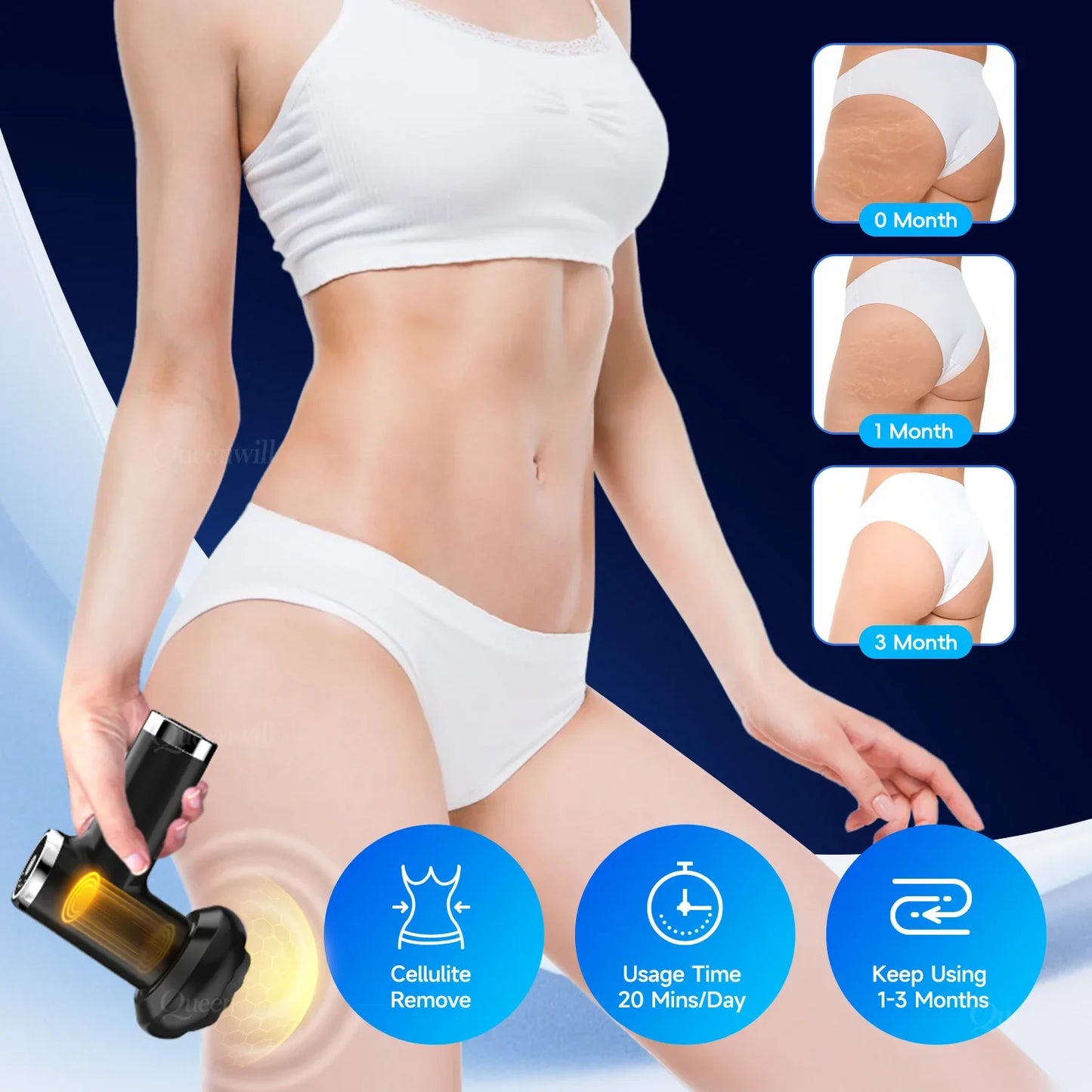 USB-C Rechargeable Body Sculpting Massager with 5 Washable Heads – Cellulite & Deep Tissue Full-Body Massage for Abdomen Back Butt Legs Arms