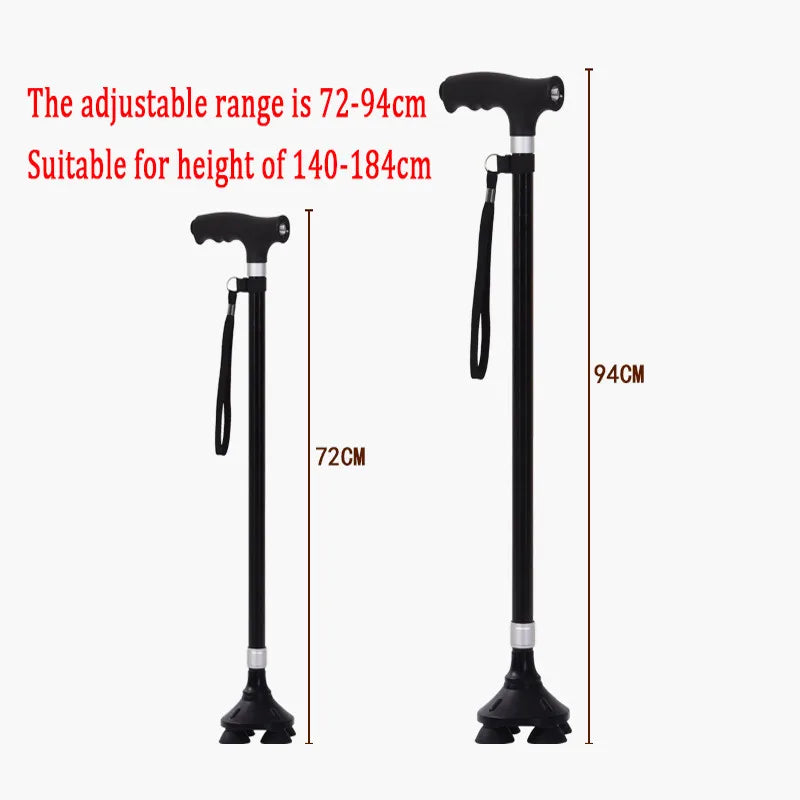 Adjustable Aluminum Walking Cane with LED Light, Non-Slip T-Handle Retractable Senior Walking Stick 28–37 in (72–94 cm)