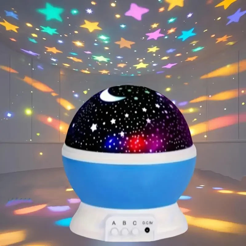 Starry Night Projector Lamp with Moon and Stars 360° Rotating LED Night Light 9 Color Modes USB or 3 AA Battery Powered