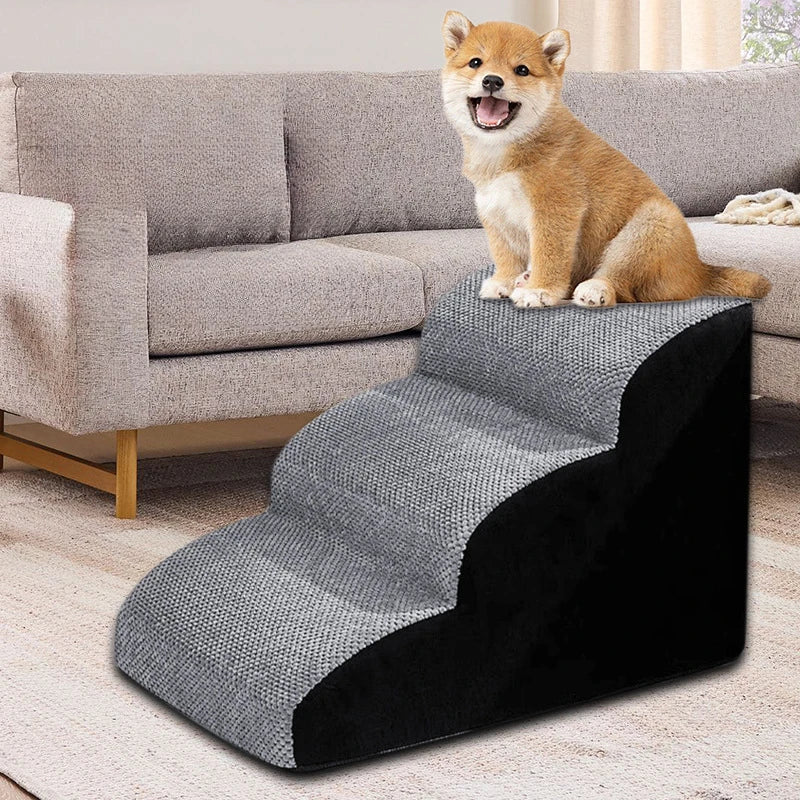 2- & 3-Step Pet Stairs Ramp for Dogs and Cats – Washable Removable Memory Foam Non-Slip Steps