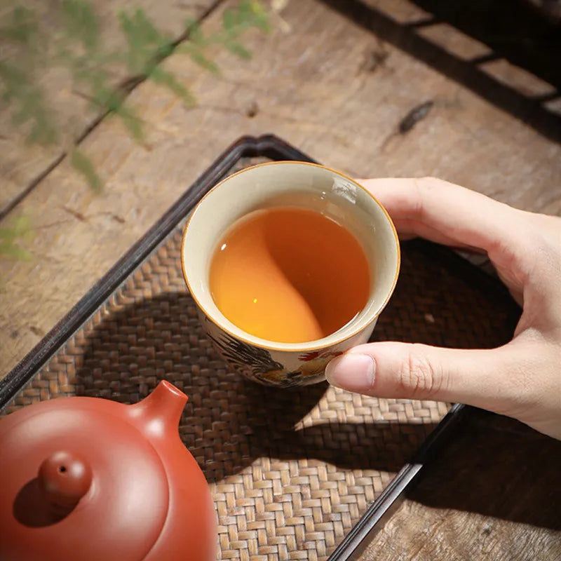 Handmade Zodiac Ceramic Teacup 110ml (3.7 fl oz) Vintage Pottery Tea Bowl for Meditation & Gongfu Tea
