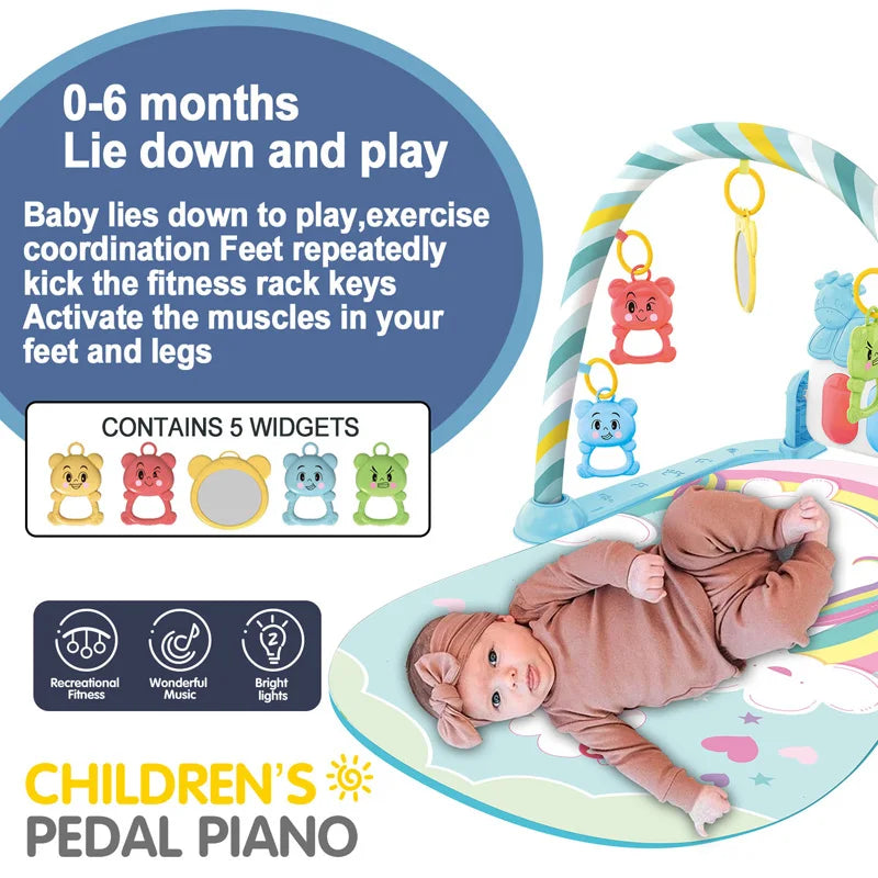 Baby Kick & Play Piano Gym Mat - Musical Tummy Time Activity Playmat for 0-36 Months (30 x 23 x 16.5 in / 76 x 58 x 42 cm)