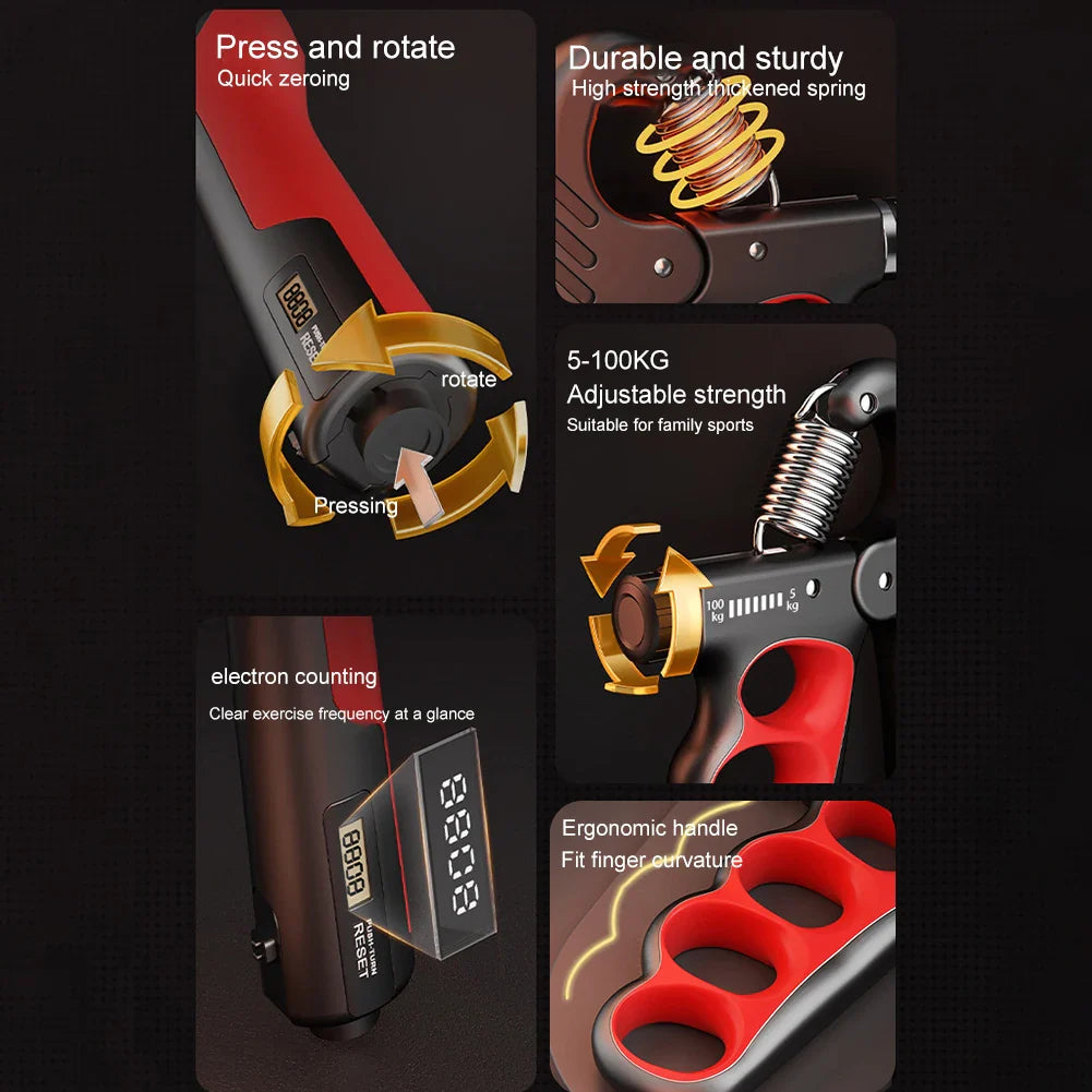 Adjustable 5-100KG Grip Strength Trainer with Electronic Counter, Wrist Expander Hand Gripper for Muscle Building & Recovery