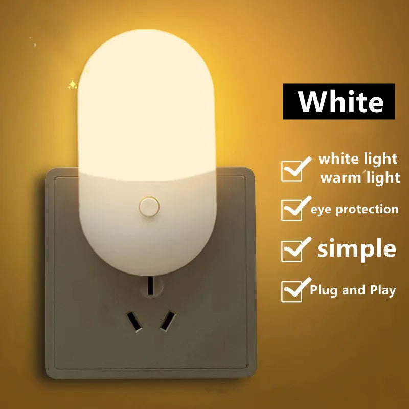 LED Plug-In Night Light with Auto Sensor (EU/US Plug) – Soft Warm Bedside Lamp for Bedroom, Kids, Hallway & Bathroom