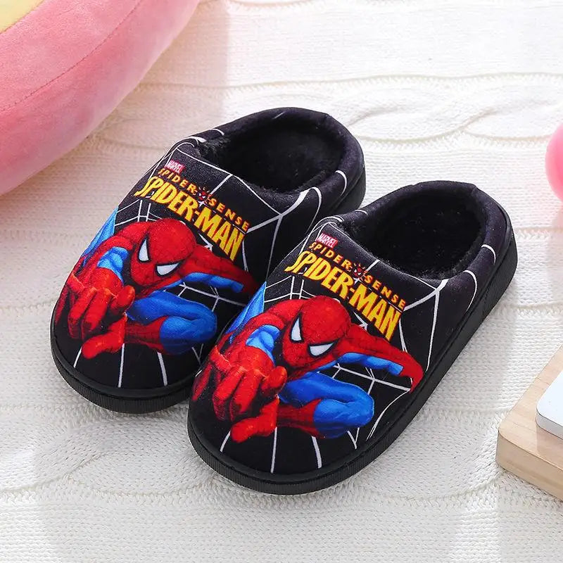 Kids Superhero Cartoon Cotton Slippers — Plush-Lined Indoor Winter Anti-Slip Slippers for Boys & Girls (15–21.5 cm / 5.9–8.5 in)