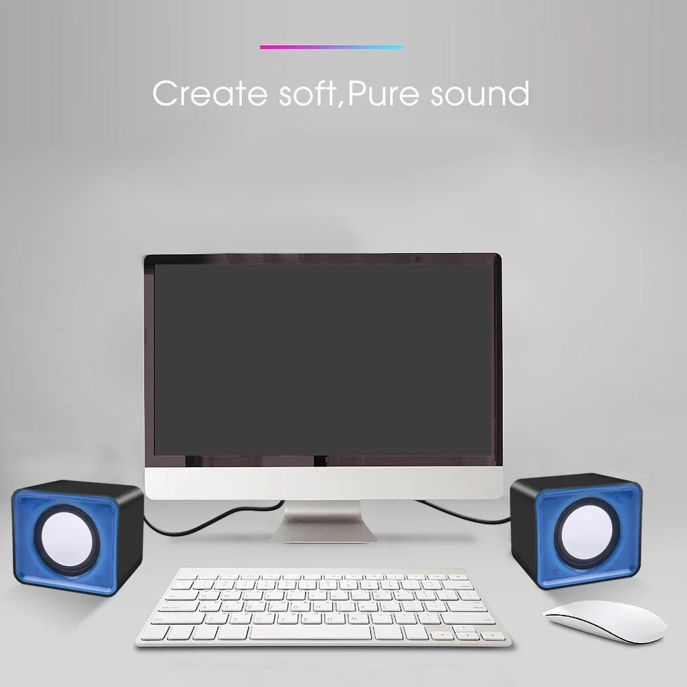 Mini USB Computer Speakers 2.0 Stereo – Portable Desktop & Laptop Speakers, 3.5mm AUX, RMS 3W x2 (Blue/Black/Red/White)