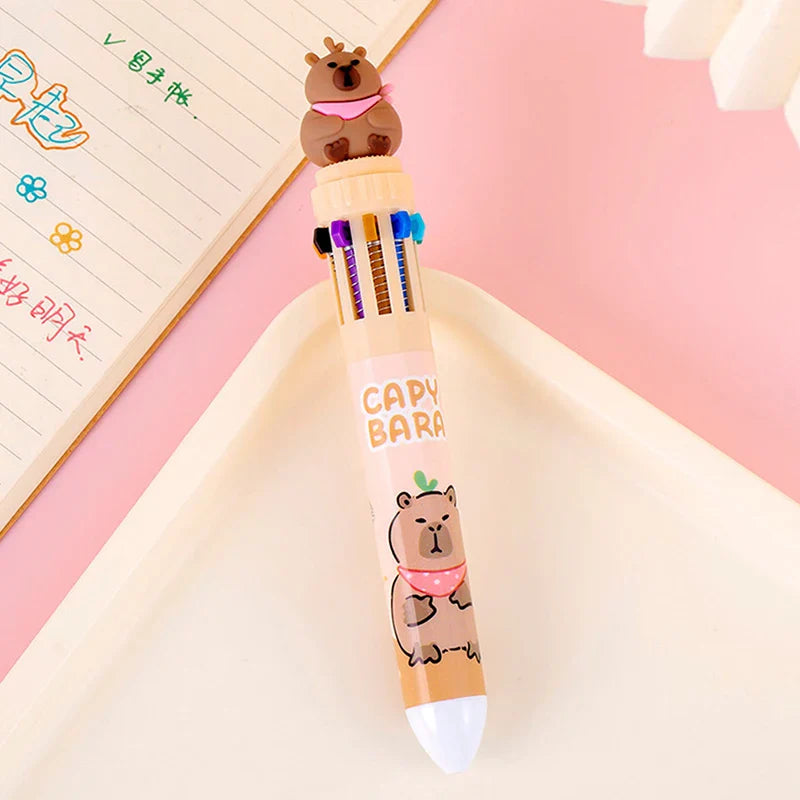 10-Color 0.5mm Gel Ink Pens Capybara Kawaii Multi-Color for School & Office