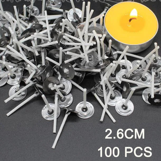Pre-Waxed Cotton-Core Candle Wicks with Metal Sustainer Tabs, 100-Pack, 1.0–7.9 in (2.6–20 cm) for DIY Candle Making