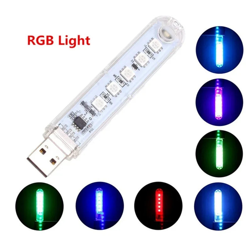 Mini USB LED Book Light – 3/8/24 LED Ultra Bright RGB Portable Reading Lamp for Power Bank, Laptop & Notebook