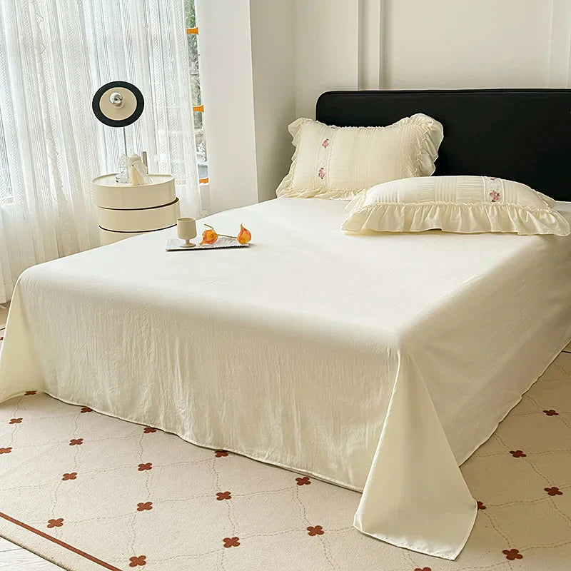 Princess Lace Ruffle Washed Cotton Duvet Cover Set - Seersucker Soft Bedding, 3/4-Piece (Single, Queen, King)