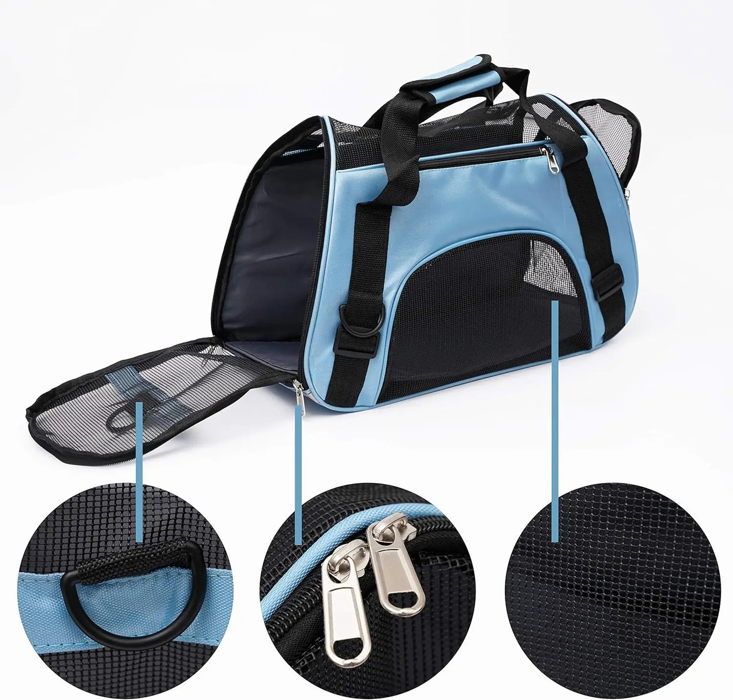 Small Portable Pet Carrier Bag - Breathable Mesh Soft-Sided Dog & Cat Travel Carrier with Adjustable Shoulder Strap, 16 x 7.5 x 9.5 in (40.6 x 19 x 24.1 cm), Holds up to 6.6 lb (3 kg)