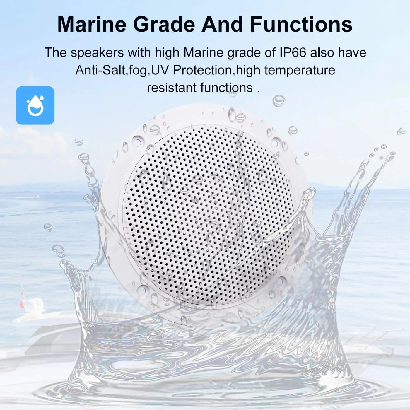 4-Inch 160W Waterproof Bluetooth In-Ceiling Speaker with Built-In Class D Amplifier – Marine/Outdoor