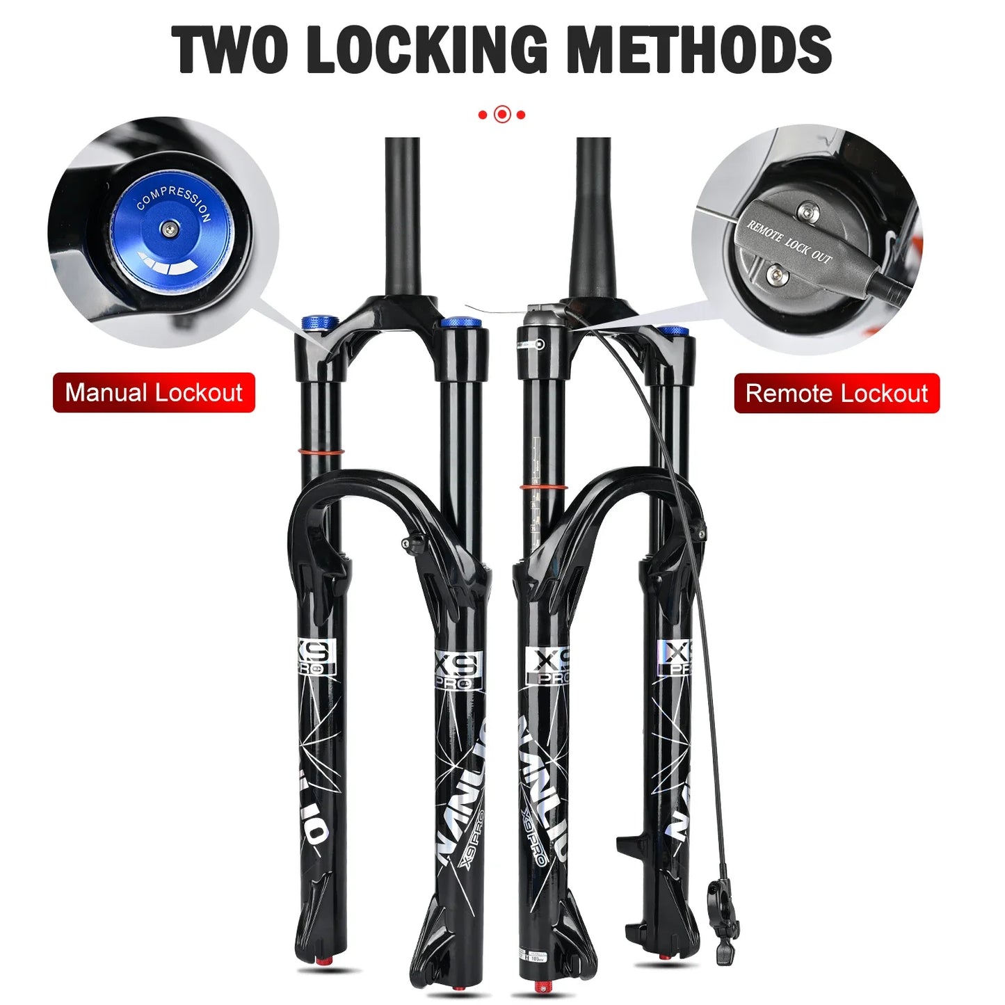 34mm MTB Suspension Fork for 26/27.5/29 in Wheels, Oil & Air Damping, 140/160mm (5.5/6.3 in) Travel with Metal Bushings