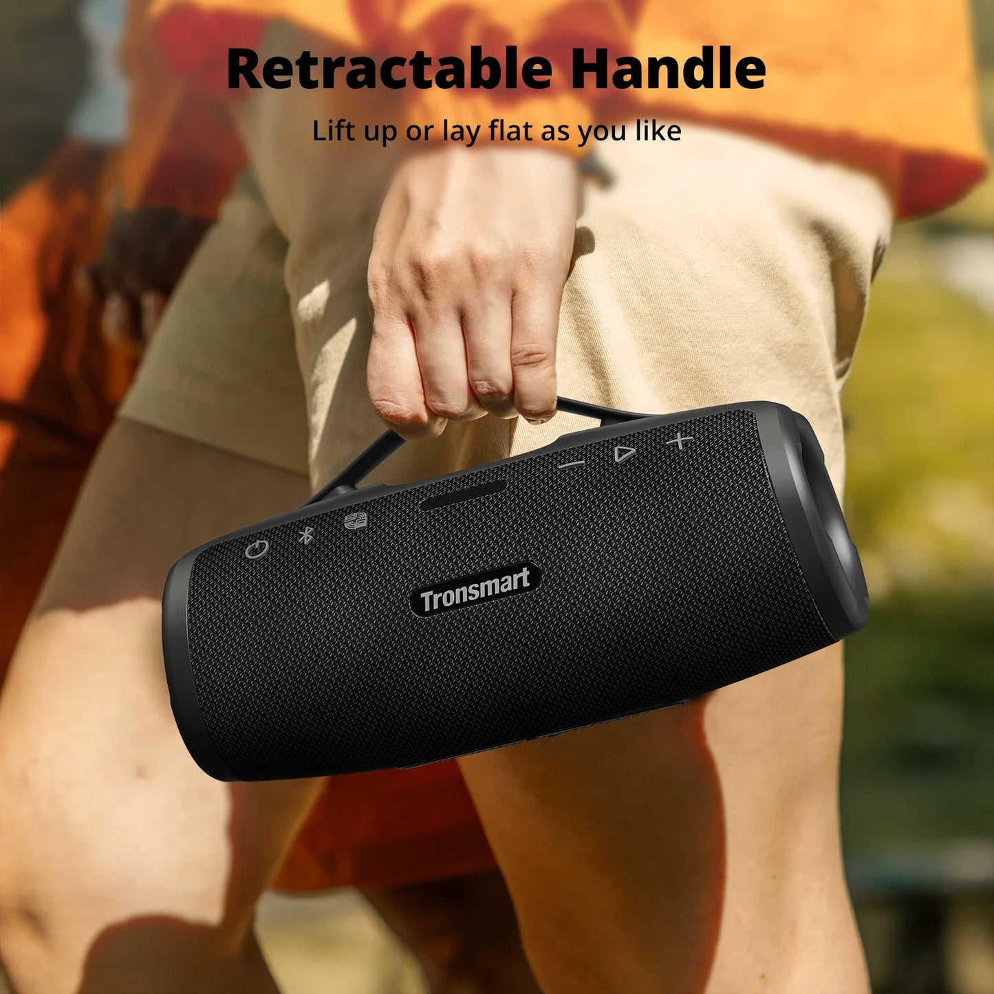 50W Portable Bluetooth Speaker IPX7 Waterproof with Retractable Handle and Built-in Power Bank