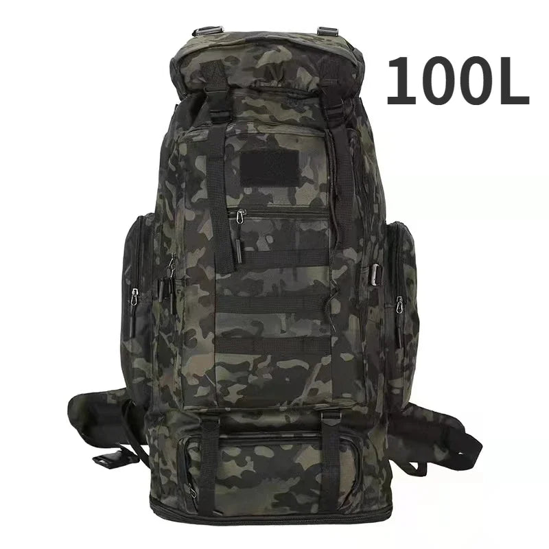 Tactical Mountaineering Backpack 80L / 100L (≈21 / 26 US gal) – Large Hiking, Camping & Travel Rucksack with Molle, Oxford Polyester