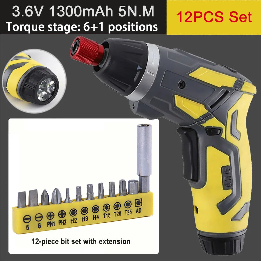 Compact Rechargeable Cordless Screwdriver — 4.2V (3.6V), 6 N·m Torque, 1300mAh, 250 RPM