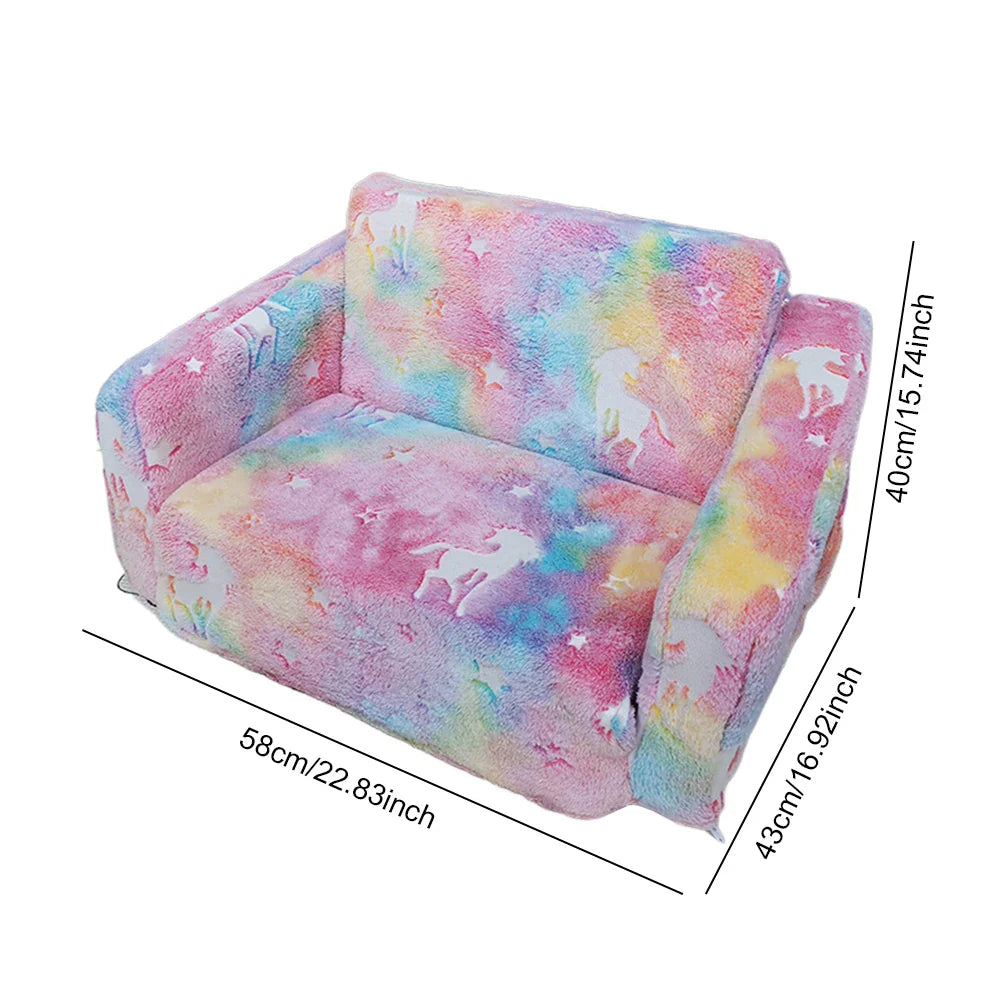 2-in-1 Foldable Toddler Sofa Chair Glow-in-the-Dark Plush Kids Couch and Recliner