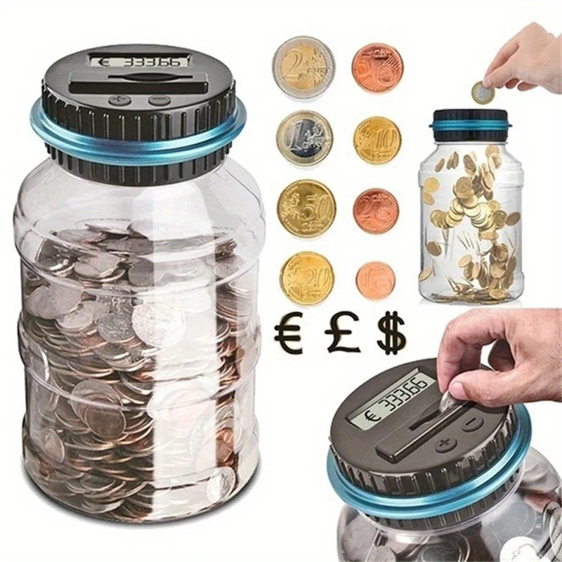 Transparent Electronic Coin Bank with LCD Display – Large Savings Jar, Battery-Operated Money Box for Teens & Adults, Gift