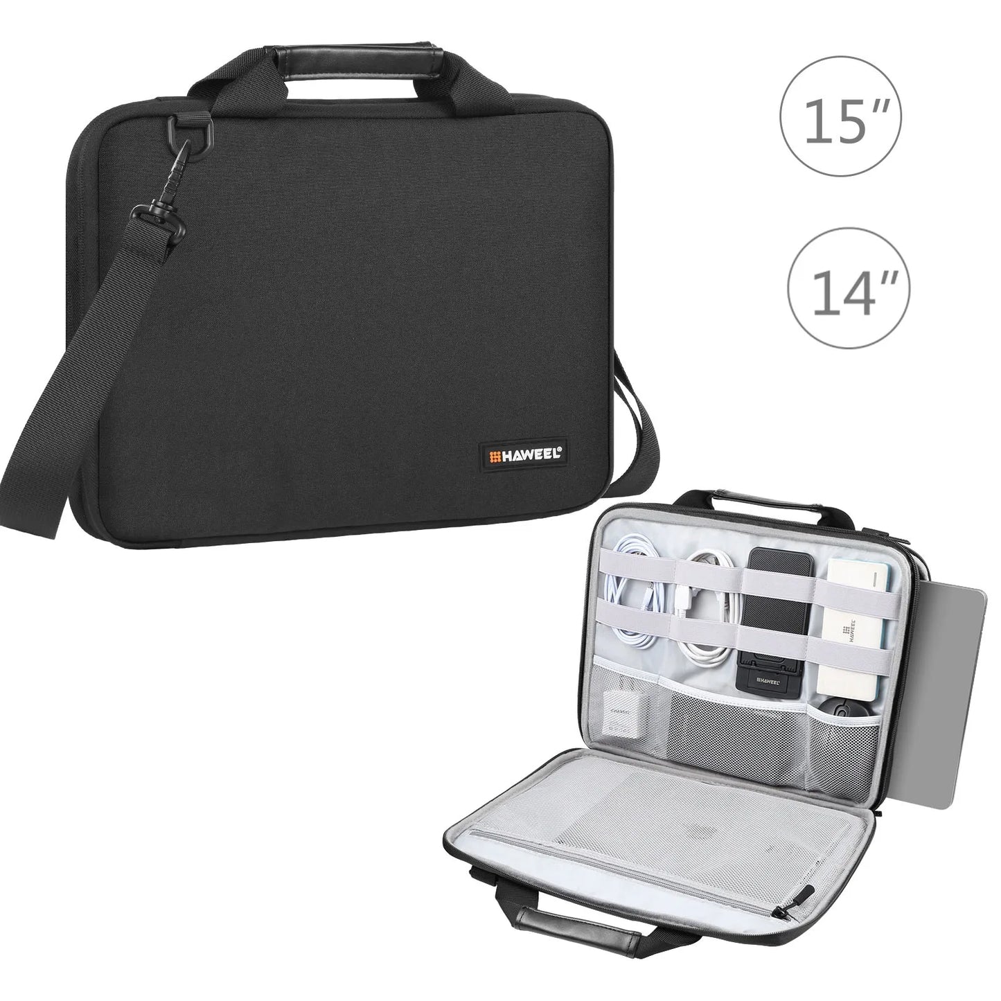 Laptop Briefcase Crossbody Bag for 13–14 in (35.5×26.5×3 cm) & 14–16 in (40×29.5×3 cm) Laptops — Slim Water-Resistant Sleeve with Shoulder Strap