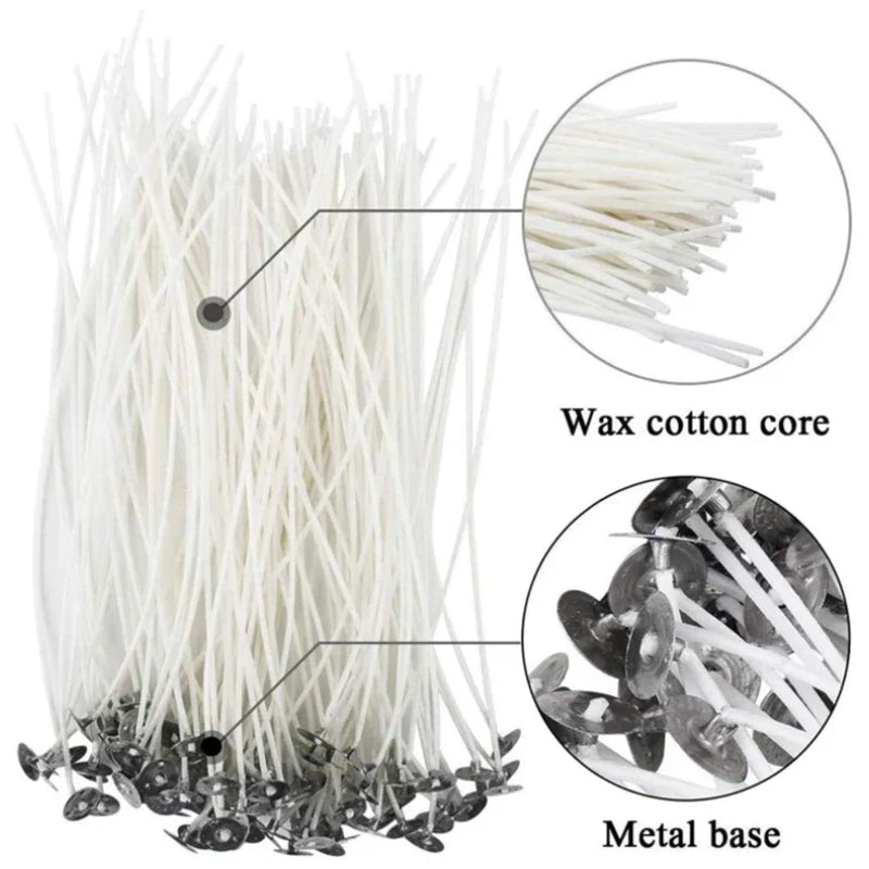 100-Pack Waxed Cotton Candle Wicks with Stand and Tabs, Smokeless Soy Wax-Core Candle Making Supplies