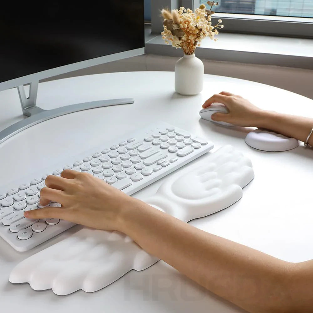 Angel Wing Memory Foam Wrist Rest & Mouse Pad for Mechanical Keyboard and Laptop — Ergonomic Wrist Support