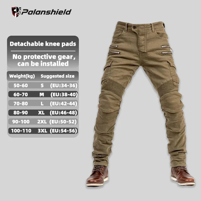 Unisex Motocross Motorcycle Riding Jeans with Removable Knee Pads – Double-Zip Moto Trousers