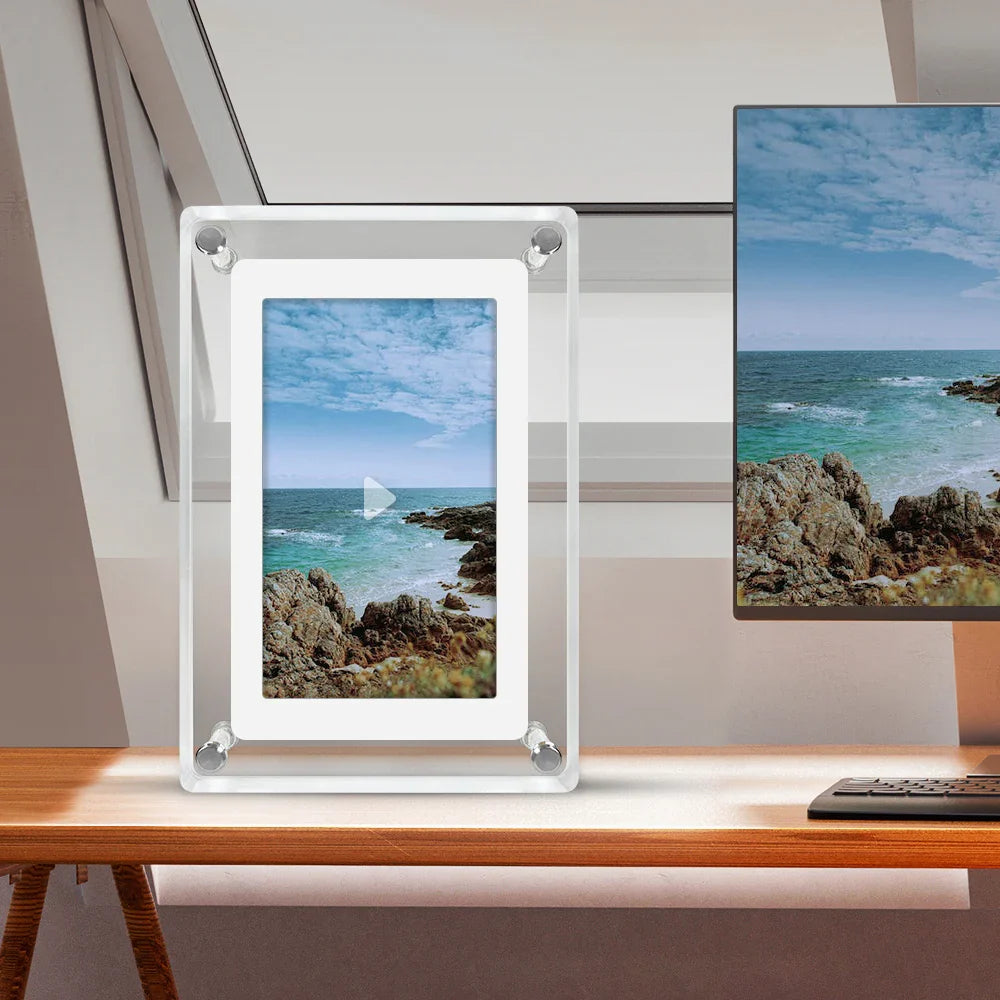 5-Inch Acrylic Digital Photo Frame, IPS Vertical 854x480, 4GB Built-In, 1200mAh Battery, Video & MP3