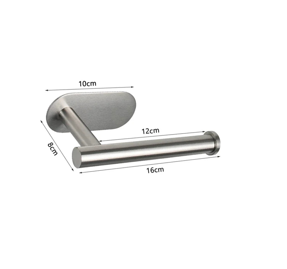 Stainless Steel Adhesive Toilet Paper Holder with Shelf - No-Drill Wall Mount Towel & Paper Towel Rack (Black or Silver)