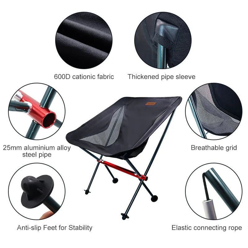 Portable Folding Camping Chair – Oxford Cloth Ultralight Seat for Fishing, Beach, Picnic & Hiking | Heavy-Duty Up to 440 lb