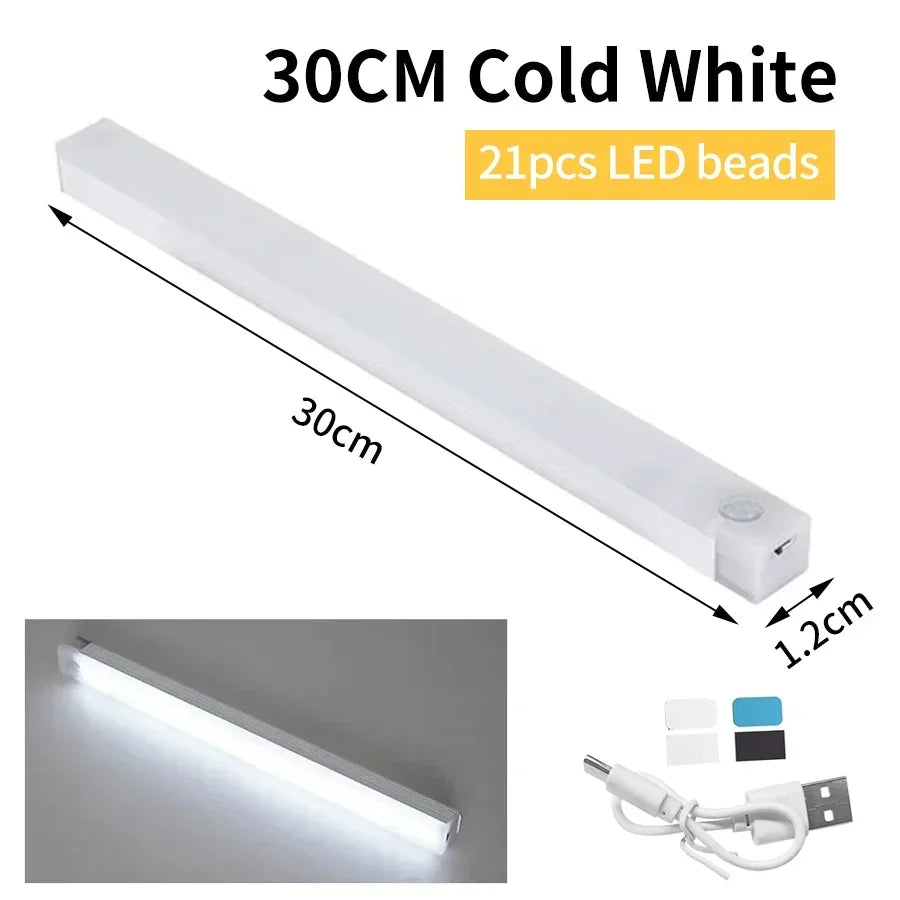 Wireless Rechargeable LED Motion Sensor Cabinet Night Light - Magnetic Under-Cabinet Light for Closet, Kitchen, Wardrobe, Stairs