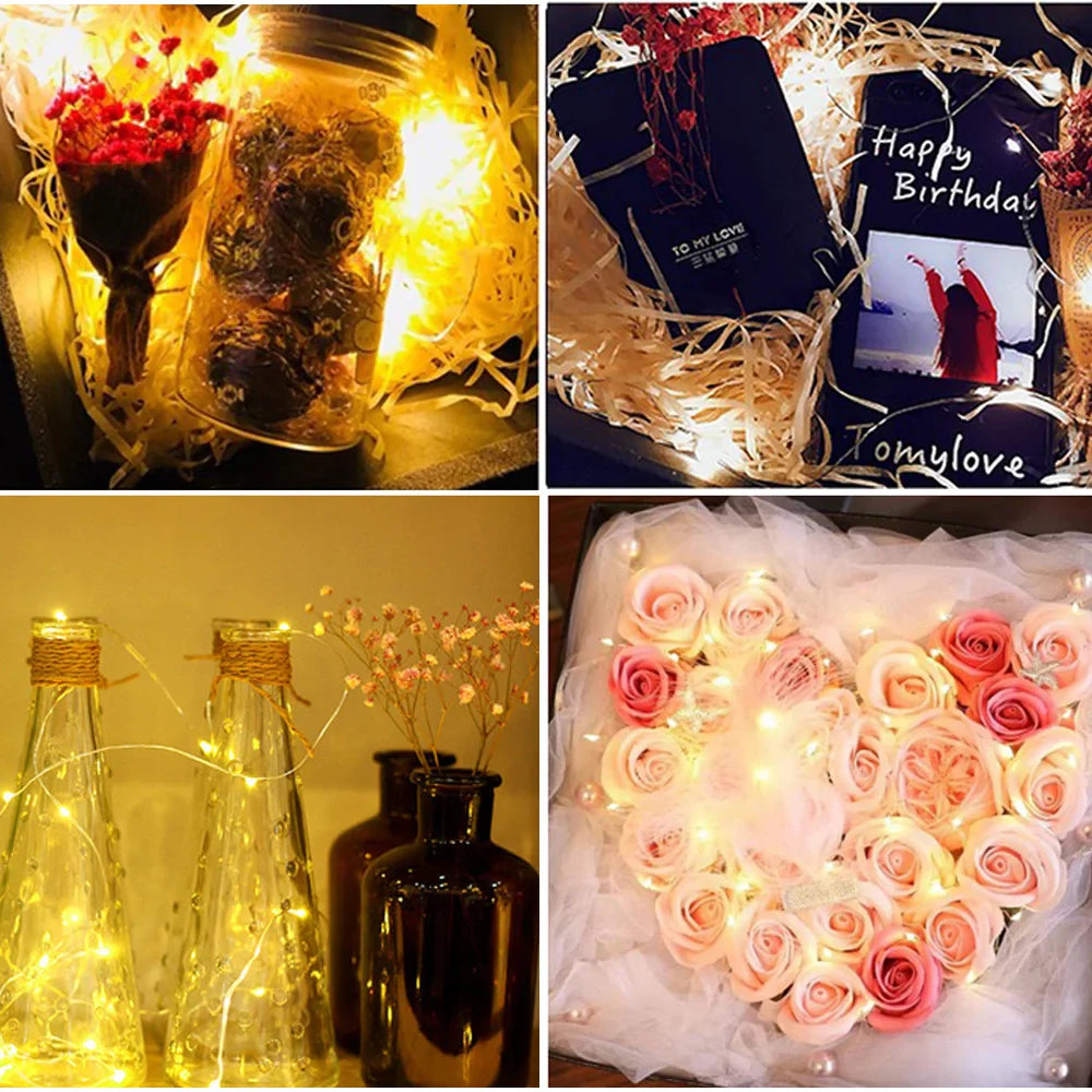 Waterproof Battery Operated LED Copper Wire Fairy Lights - 1/2/3/5m (3.3/6.6/9.8/16.4 ft) String Lights for Wedding Party Christmas DIY