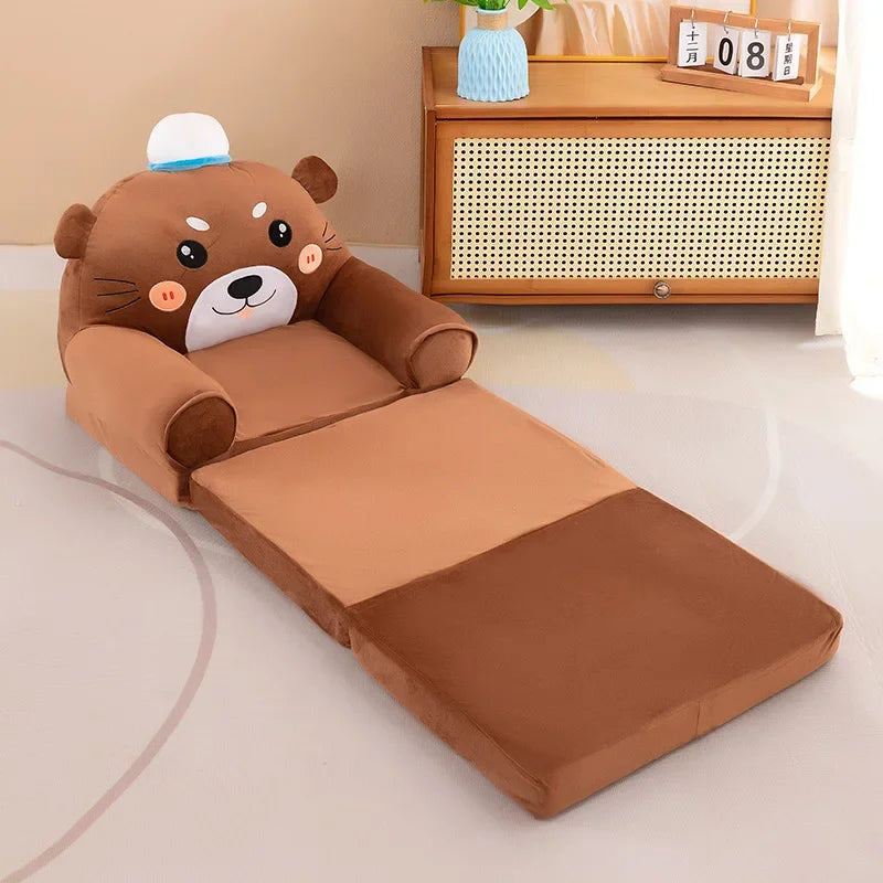 Foldable 3-Layer Plush Kids Sofa Chair Cartoon Baby Seat with Removable Cover