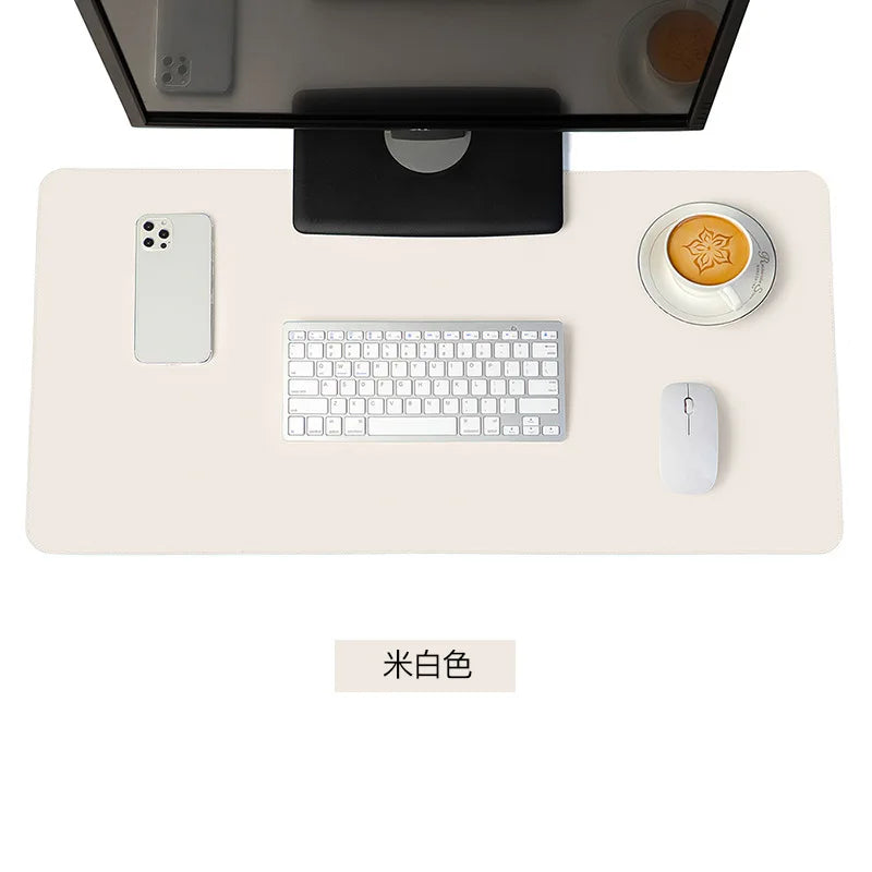 White Large Waterproof PU Suede Mouse Pad - Non-Slip Gaming Desk Mat for Keyboard & Mouse