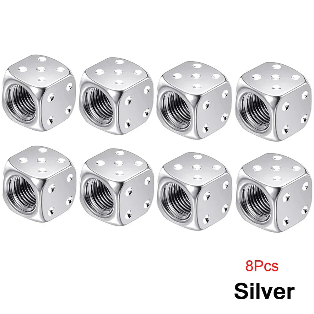 2/8-Pack Aluminum Dice Tire Valve Caps, Universal Wheel Stem Air Valve Covers for Car Truck Motorcycle Bike