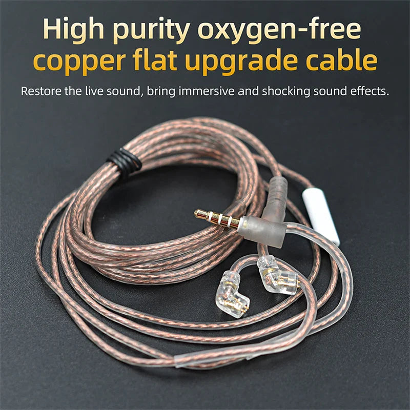 Oxygen-Free Copper (OFC) Flat 120cm Headphone Upgrade Cable — Replacement Cable for Detachable IEM Earphones