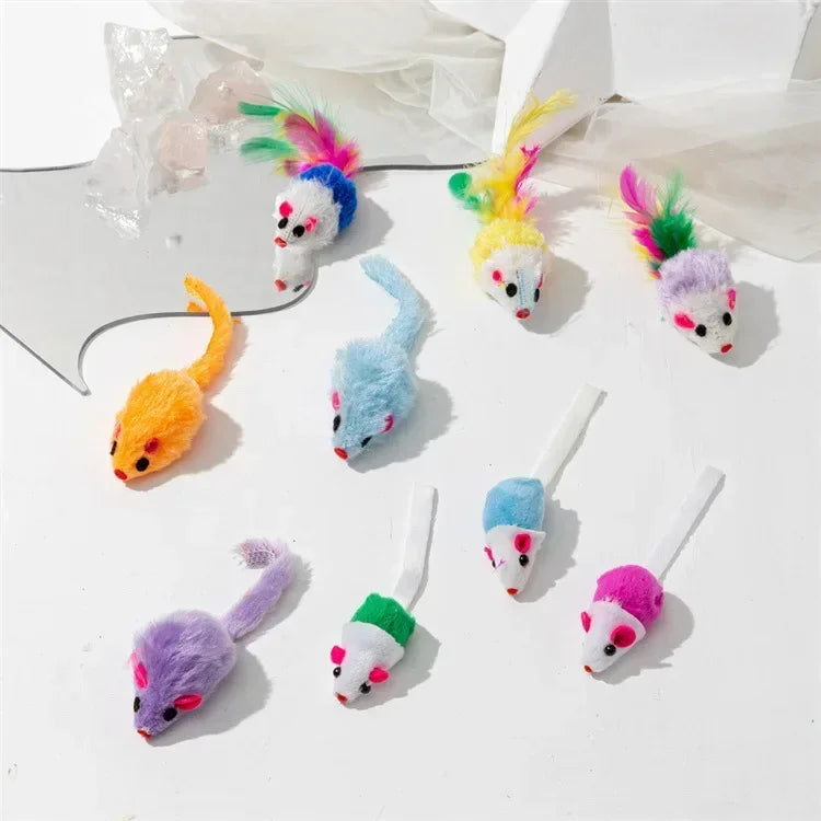 3–200 Pack Rattle Cat Mouse Toys – Prefilled Catnip Faux Fur Interactive Cat Toys for Cats
