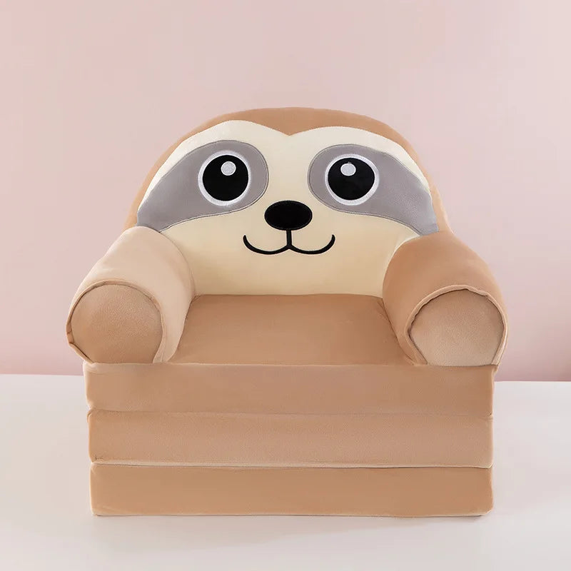 Foldable 3-Layer Plush Kids Sofa Chair Cartoon Baby Seat with Removable Cover
