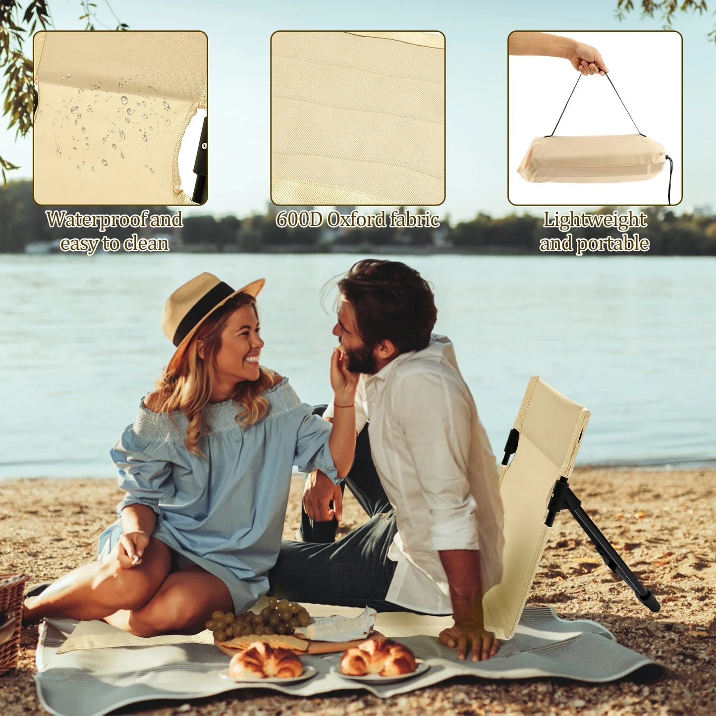 Foldable Oxford Cloth Camping Floor Chair – Portable Backrest for Beach, Picnic & Garden (Seat 15.9×16.1 in / 40.5×41 cm; Mat 31.1 in / 79 cm)