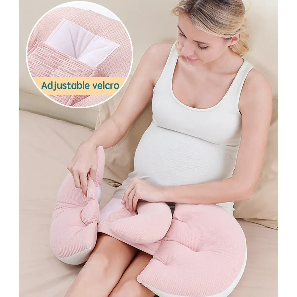 Pregnancy Body Pillow with Free Waist Support Pillow — Cotton-Polyester Maternity Sleeping Pillow, 64–78 × 36 cm (25–30.7 × 14 in)