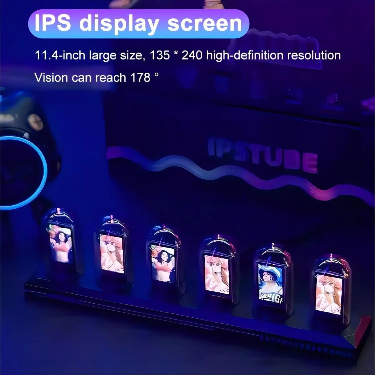 Nixie-Style IPS Tube Clock — RGB LED Night Light, Smart App & Wi‑Fi Control, DIY Display, Weather & Photo Album for Bedroom