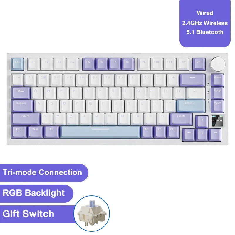 75% Hot-Swappable Mechanical Keyboard — Bluetooth 5.1, 2.4G Wireless & Wired USB-C, PBT Keycaps, RGB, Gasket Mount, Metal Volume Knob