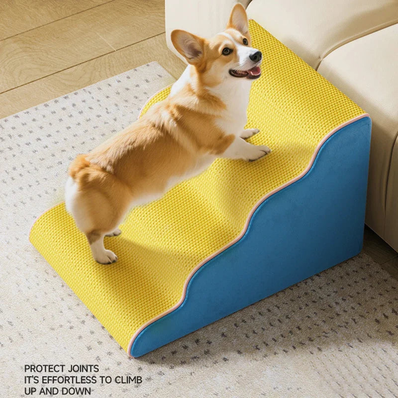 3/4-Step Pet Stairs Memory Foam Ramp for Small Dogs & Cats - Removable Washable Cover, Non-Slip Sofa Ramp