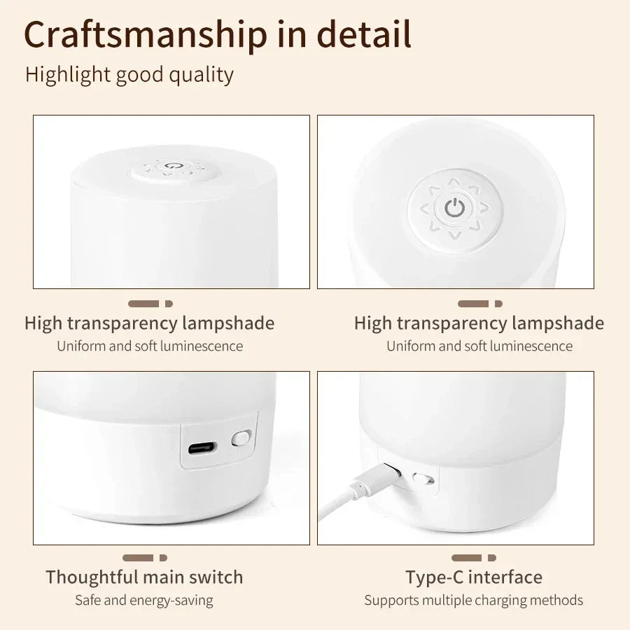 LED Touch Night Light USB Rechargeable 3-Color Dimmable Table Lamp with Remote – Bedside Bedroom Decor
