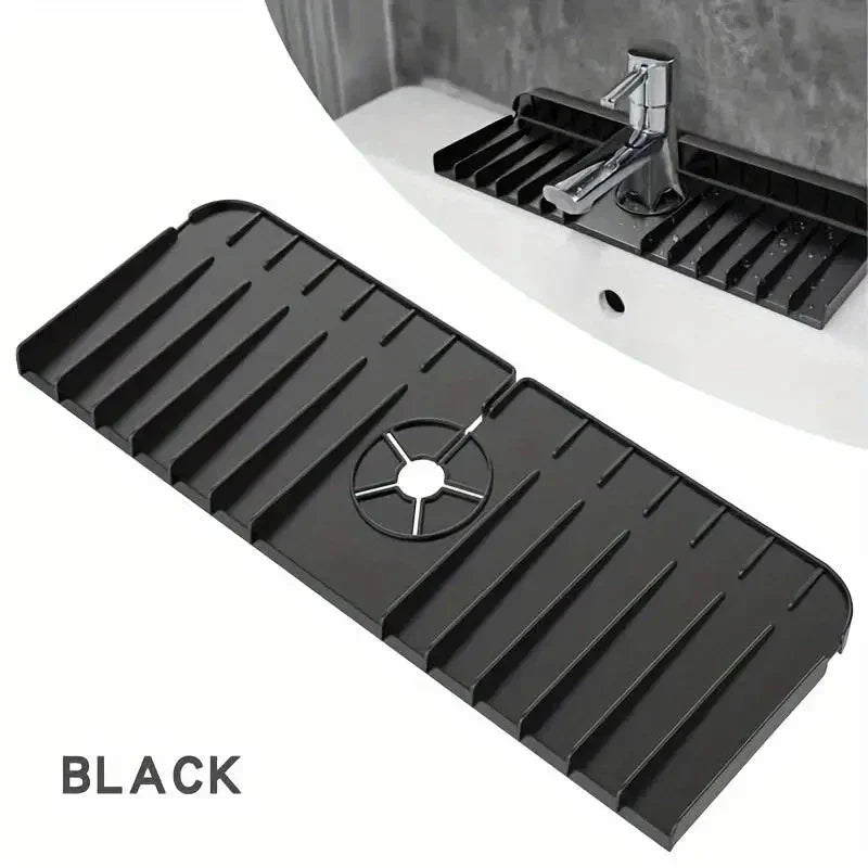 Silicone Sink Mat Sponge Holder – Wall-Mounted Dish Soap & Drain Pad Splash Guard Drying Mat 37 x 14 x 1.5 cm (14.6 x 5.5 x 0.6 in)