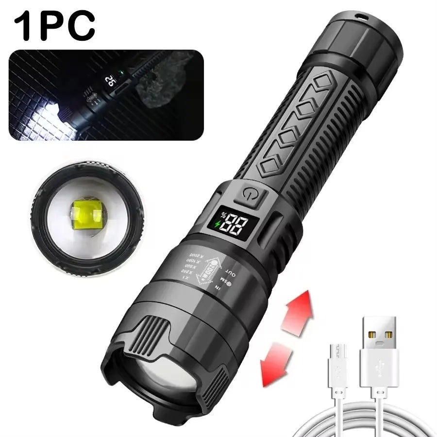 Super Bright USB Rechargeable Tactical Flashlight 1,600,000 LM - Long-Range Waterproof LED Torch for Camping & Fishing