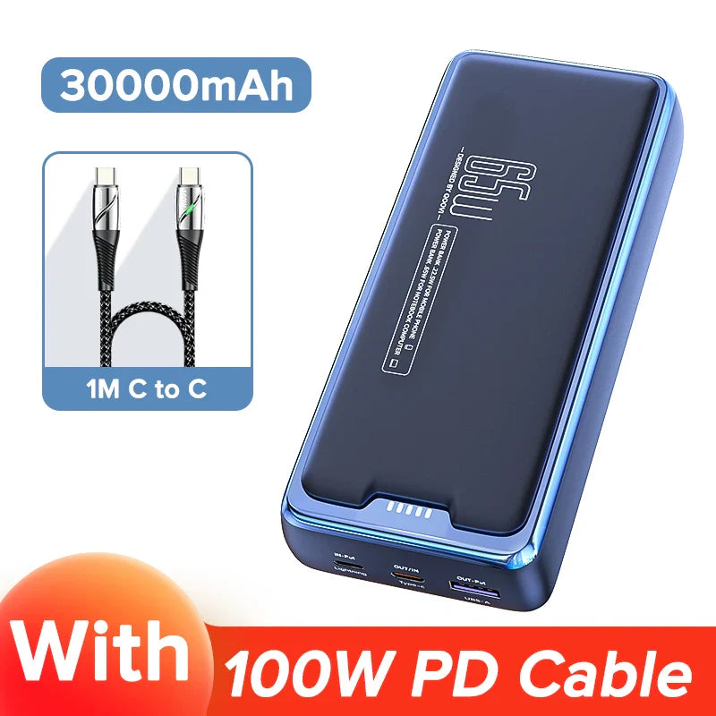 30000mAh 65W PD Power Bank Portable Charger with LED Display - Triple-Port Fast Charge for Laptop & Smartphone