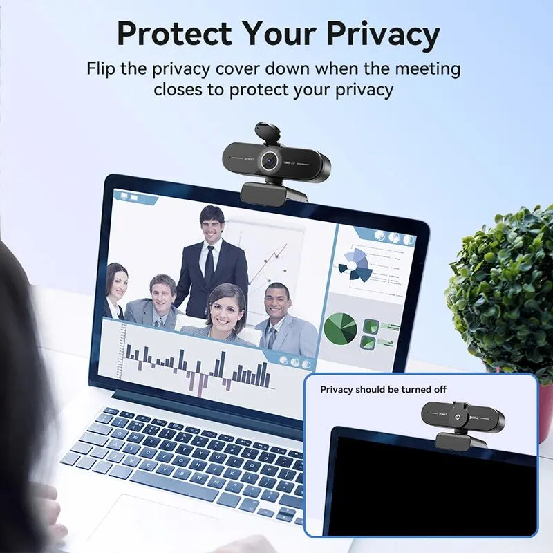 1080P Full HD Webcam with Autofocus & Dual Noise-Canceling Mics, Privacy Cover — USB Plug-and-Play, 73° FOV